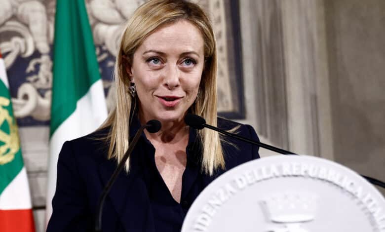 Italy's newly appointed Prime Minister Giorgia Meloni speaks to the media following a meeting with Italian President Sergio Mattarella, in Rome