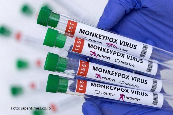 FILE PHOTO: Illustration shows test tubes labelled "Monkeypox virus positive and negative