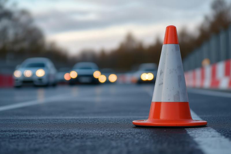 Vecteezy traffic cone on the road with blurred cars in the background